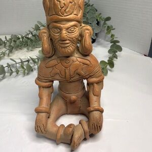 Vintage Mazatlan Mexico Clay Mayan Tribal‎ Folk Art Figurine Sitting Man